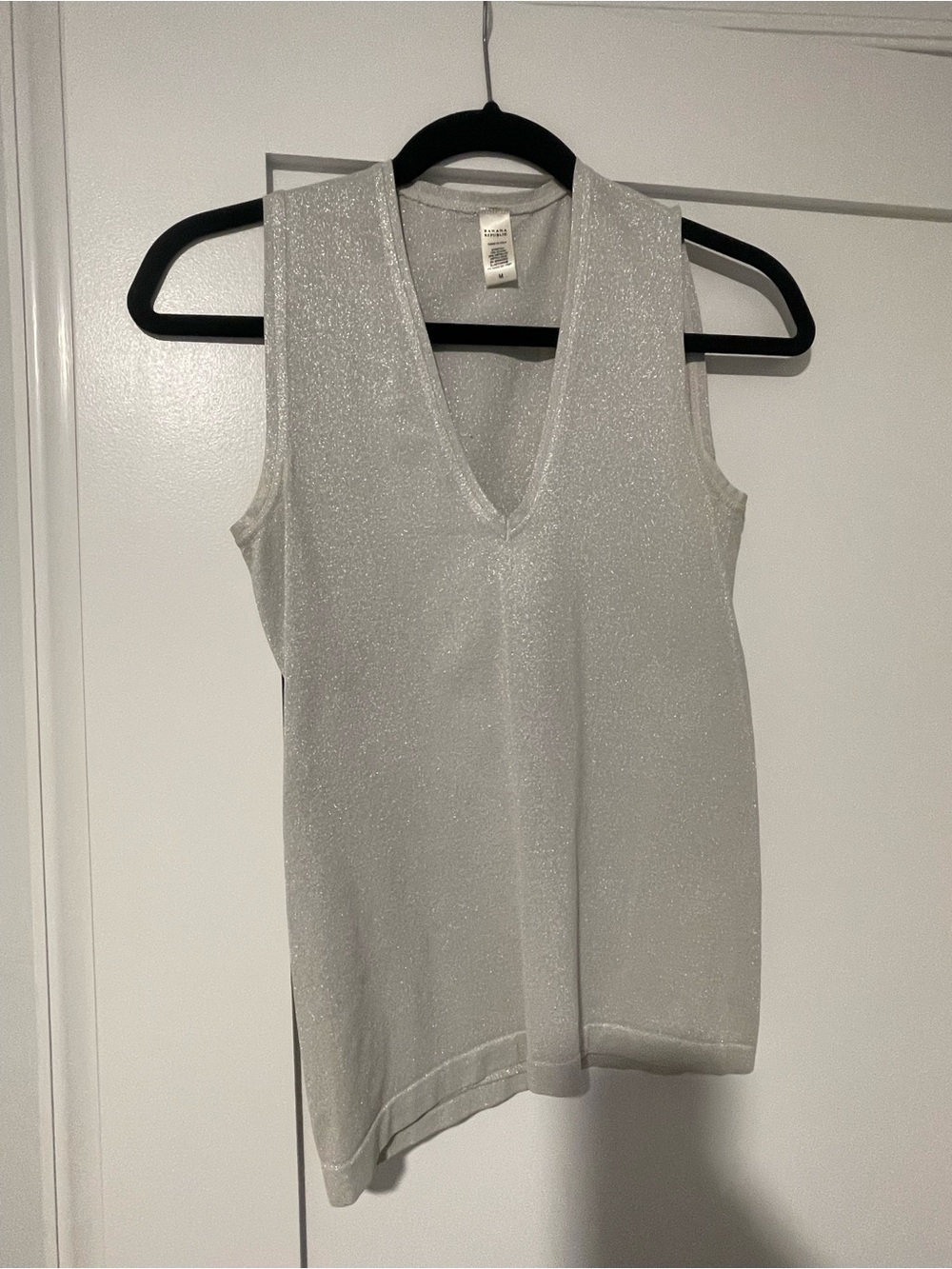 Banana Republic Sleeveless V-Neck Metallic Knit Top - Silver